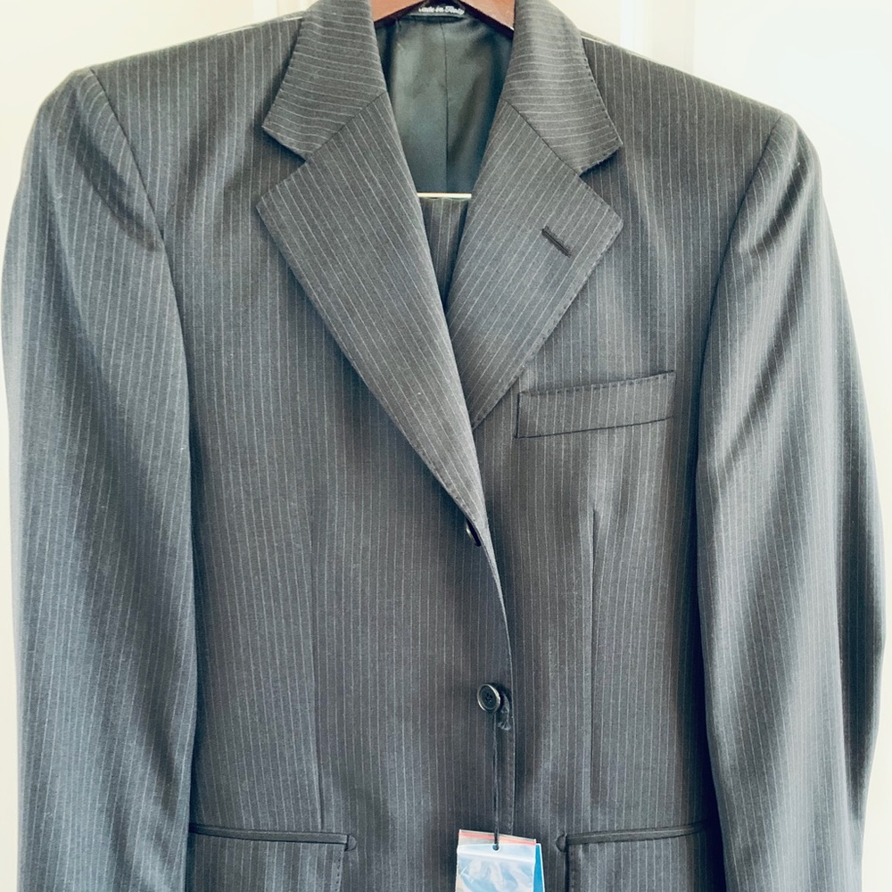 PALAZZO Virgin Wool Blue/Grey Pinstripe Suit 38R